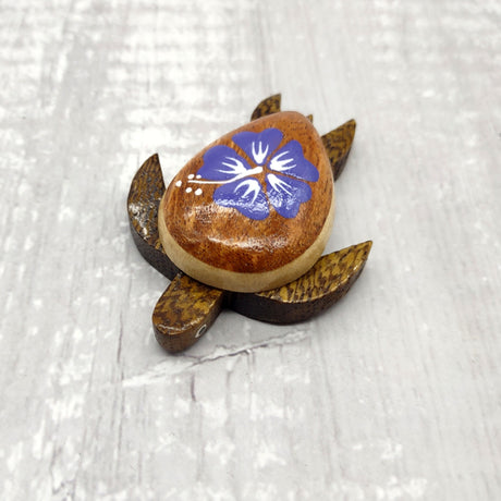 Wooden Sea Turtle Magnet Purple Hibiscus Flower (1 magnet approx. 2+ inches) Wood Sea Turtle Magnet gift for fridges cabinets doors!