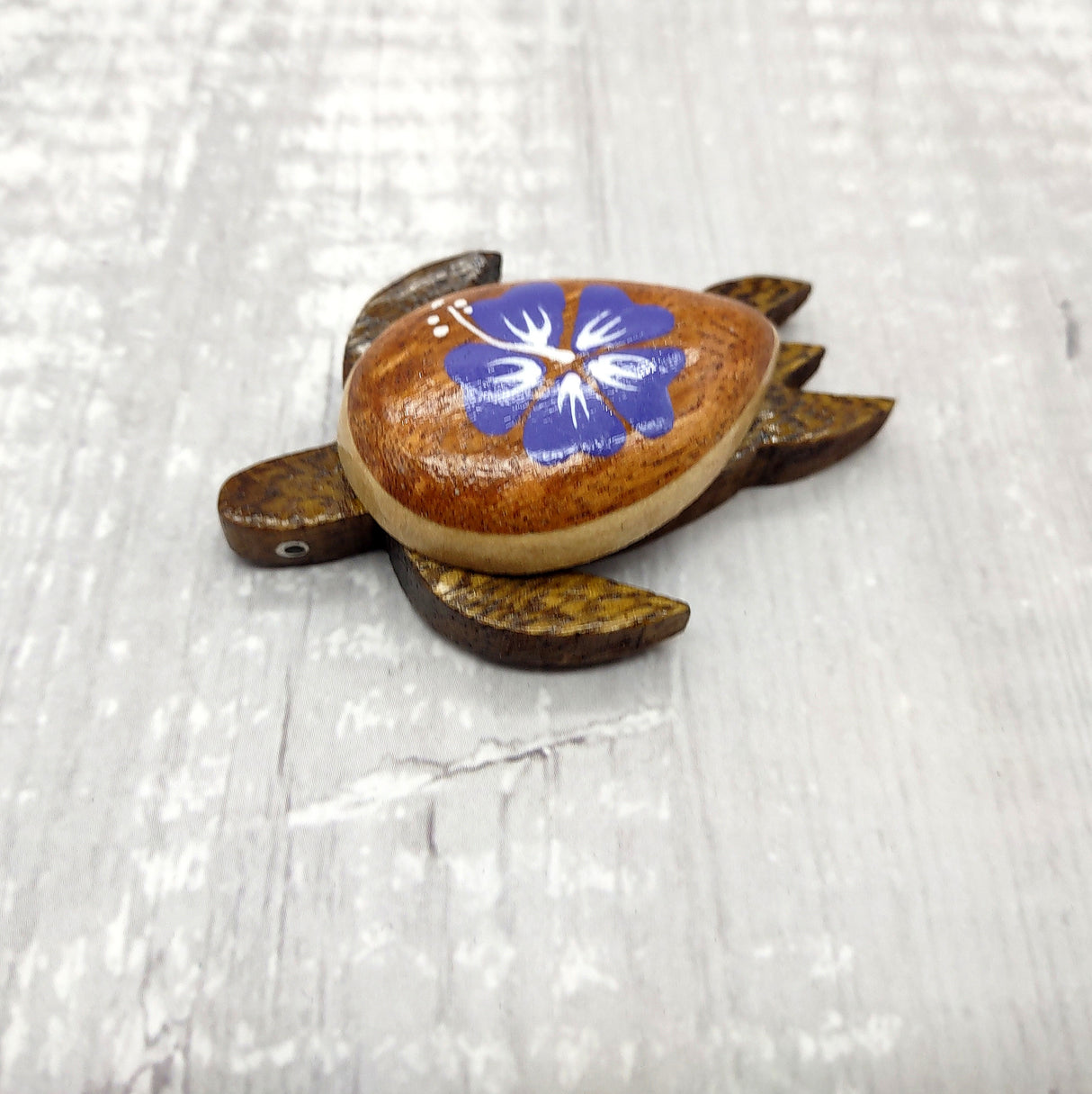 Wooden Sea Turtle Magnet Purple Hibiscus Flower (1 magnet approx. 2+ inches) Wood Sea Turtle Magnet gift for fridges cabinets doors!