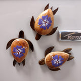 Wooden Sea Turtle Magnet Purple Hibiscus Flower (1 magnet approx. 2+ inches) Wood Sea Turtle Magnet gift for fridges cabinets doors!