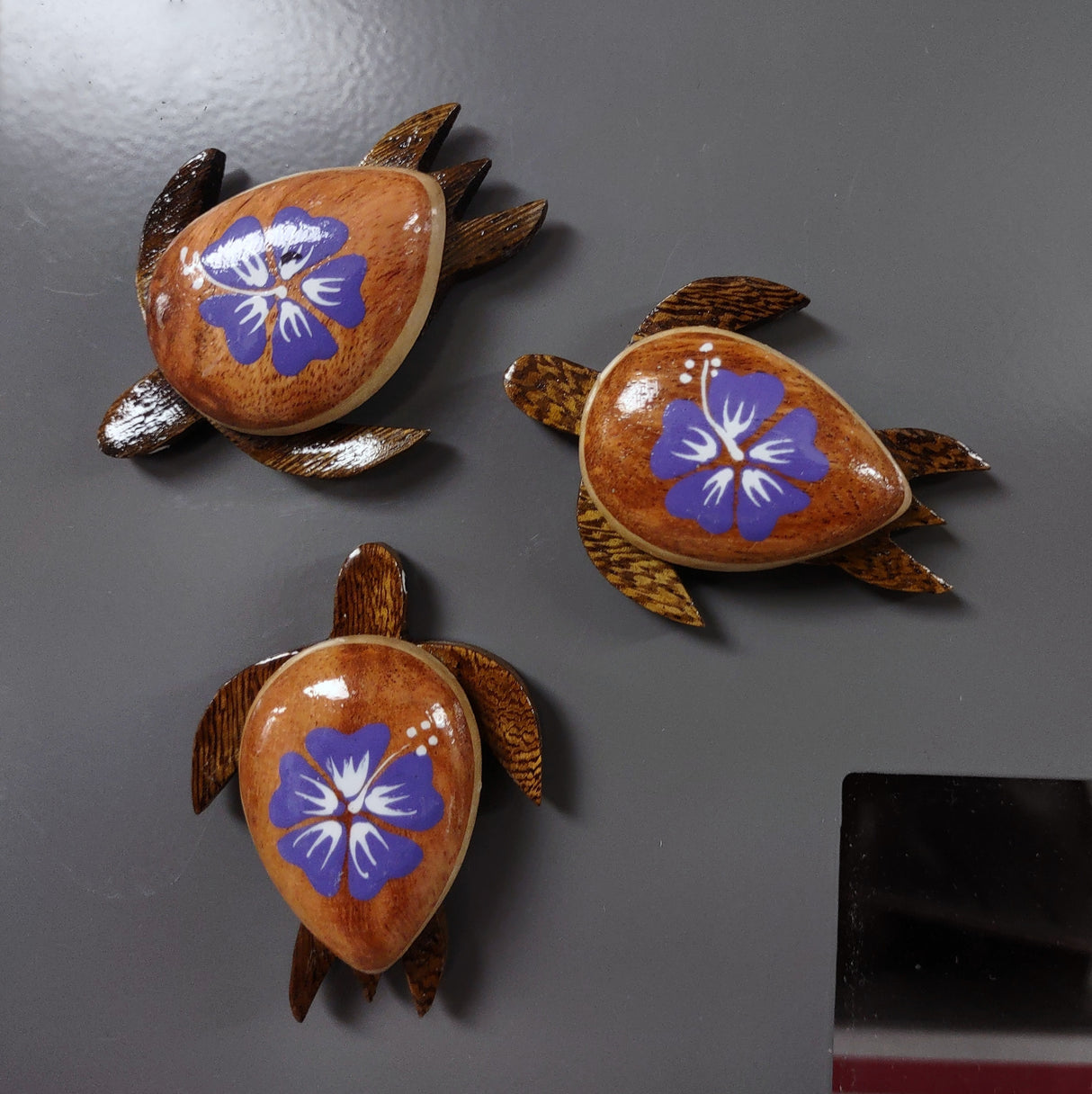 Wooden Sea Turtle Magnet Purple Hibiscus Flower (1 magnet approx. 2+ inches) Wood Sea Turtle Magnet gift for fridges cabinets doors!