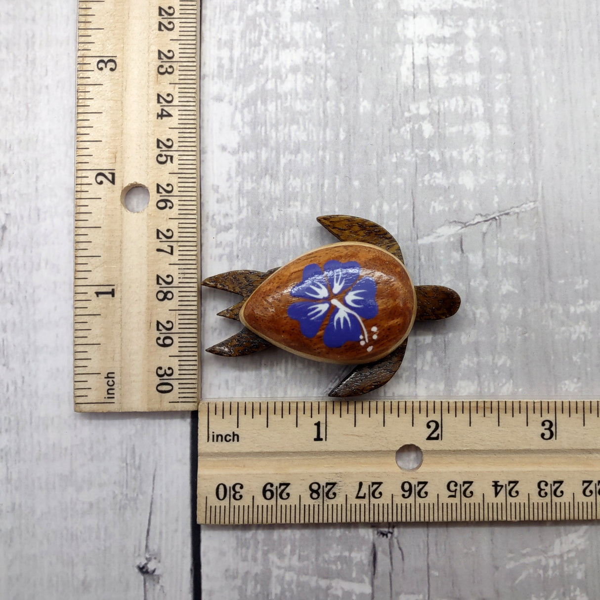 Wooden Sea Turtle Magnet Purple Hibiscus Flower (1 magnet approx. 2+ inches) Wood Sea Turtle Magnet gift for fridges cabinets doors!