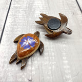 Wooden Sea Turtle Magnet Purple Hibiscus Flower (1 magnet approx. 2+ inches) Wood Sea Turtle Magnet gift for fridges cabinets doors!