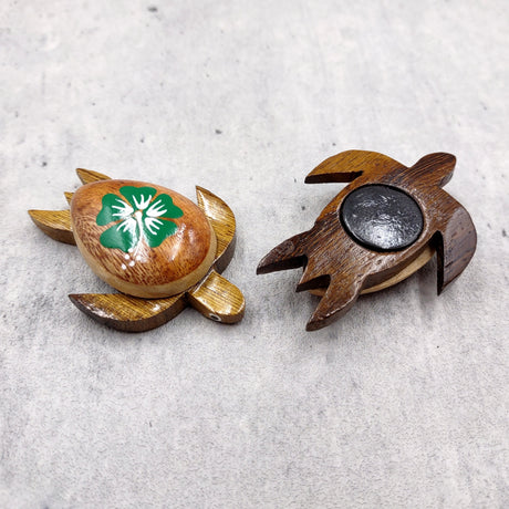 Wooden Sea Turtle Magnet Green Hibiscus Flower (1 magnet approx. 2+ inches) Wood Sea Turtle Magnet gift for fridges cabinets doors!