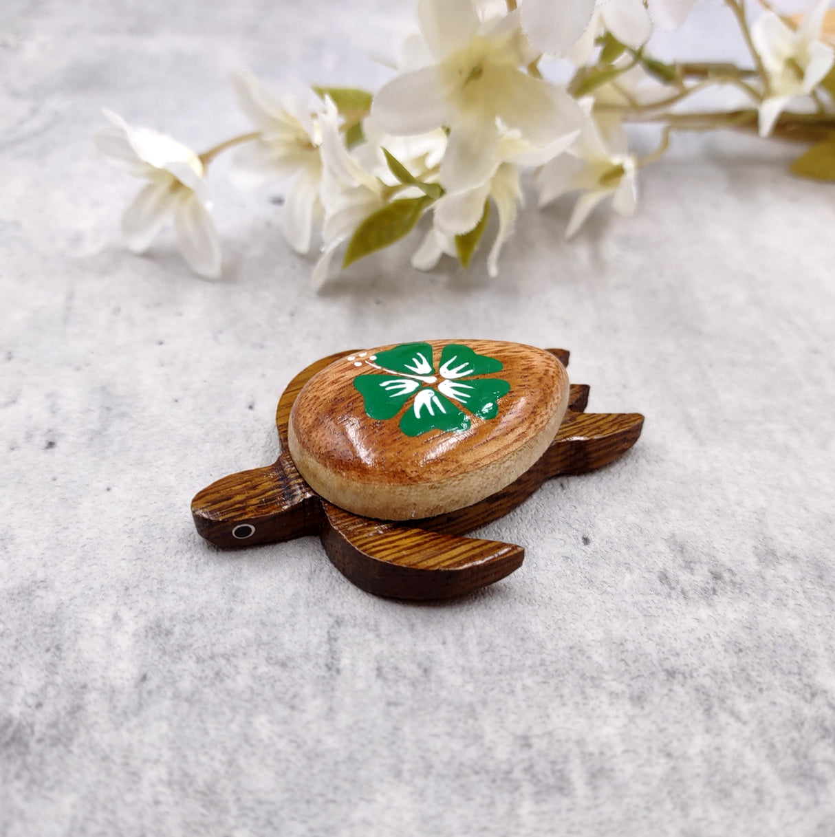 Wooden Sea Turtle Magnet Green Hibiscus Flower (1 magnet approx. 2+ inches) Wood Sea Turtle Magnet gift for fridges cabinets doors!