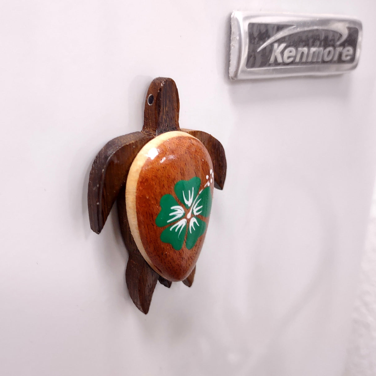 Wooden Sea Turtle Magnet Green Hibiscus Flower (1 magnet approx. 2+ inches) Wood Sea Turtle Magnet gift for fridges cabinets doors!