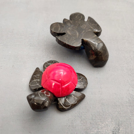 Painted Marble Stone Grey Sea Turtles (set of 2 stone figure approx. 2+ inches) Carved Colorful Turtle Figurines for collecting & decor!