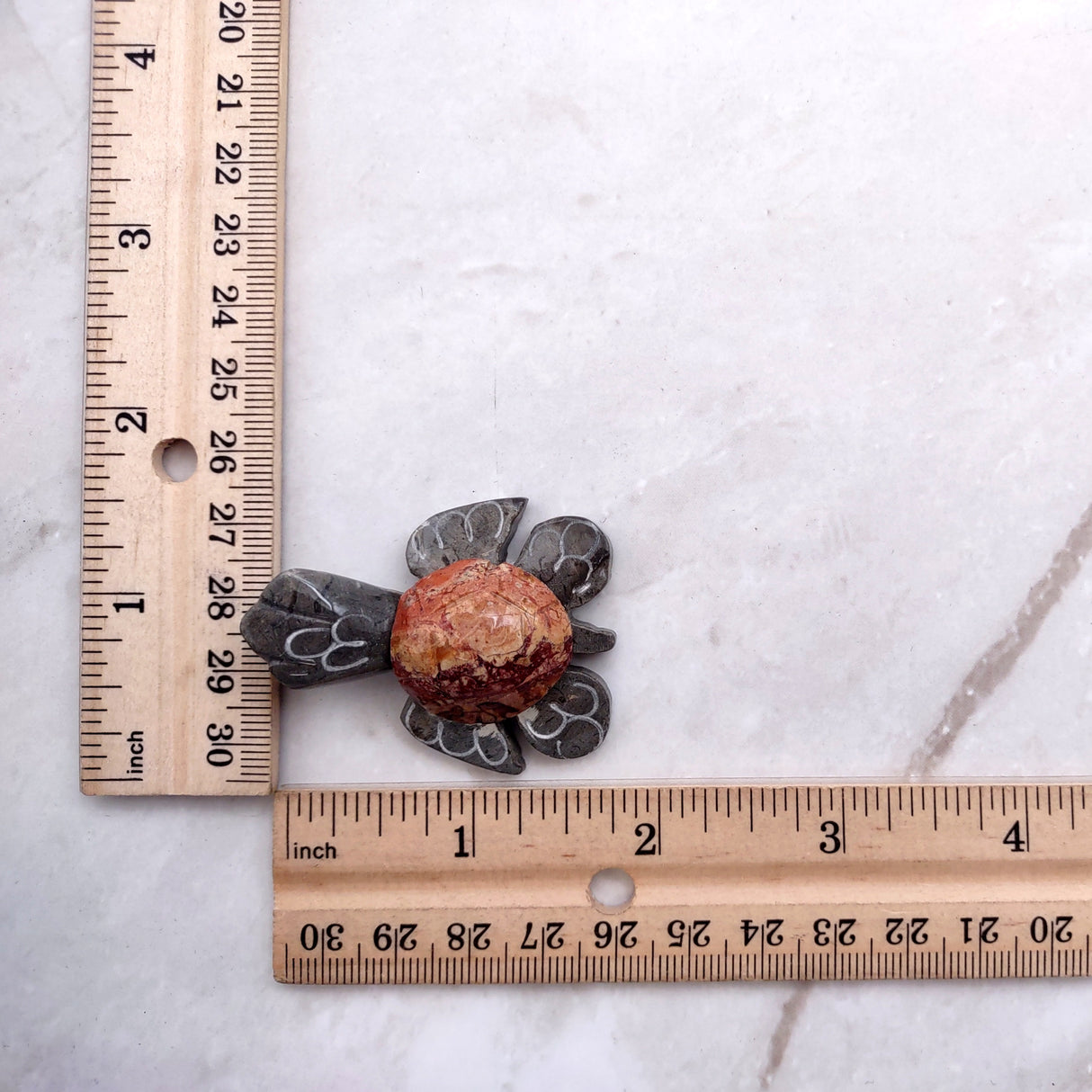 Natural Marble Stone Grey Sea Turtles (set of 2 stone figure approx. 2+ inches) Carved Marble Turtle Figurines for coastal home shelf decor!