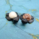 Natural Marble Stone Black Sea Turtles (set of 2 stone figure approx. 2+ inches) Carved Marble Turtle Figurines for coastal home shelf decor!