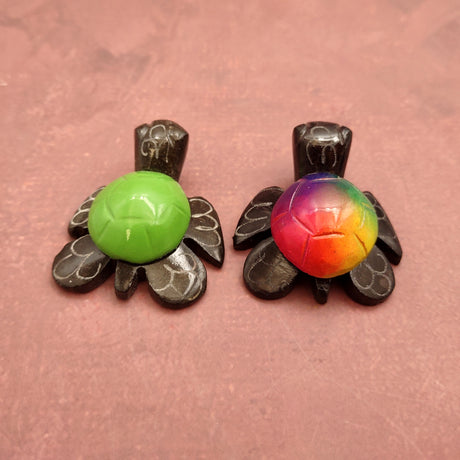 Painted Marble Stone Black Sea Turtles (set of 2 stone figures approx. 2+ inches) Carved Colorful Turtle Figurines for collecting & decor!