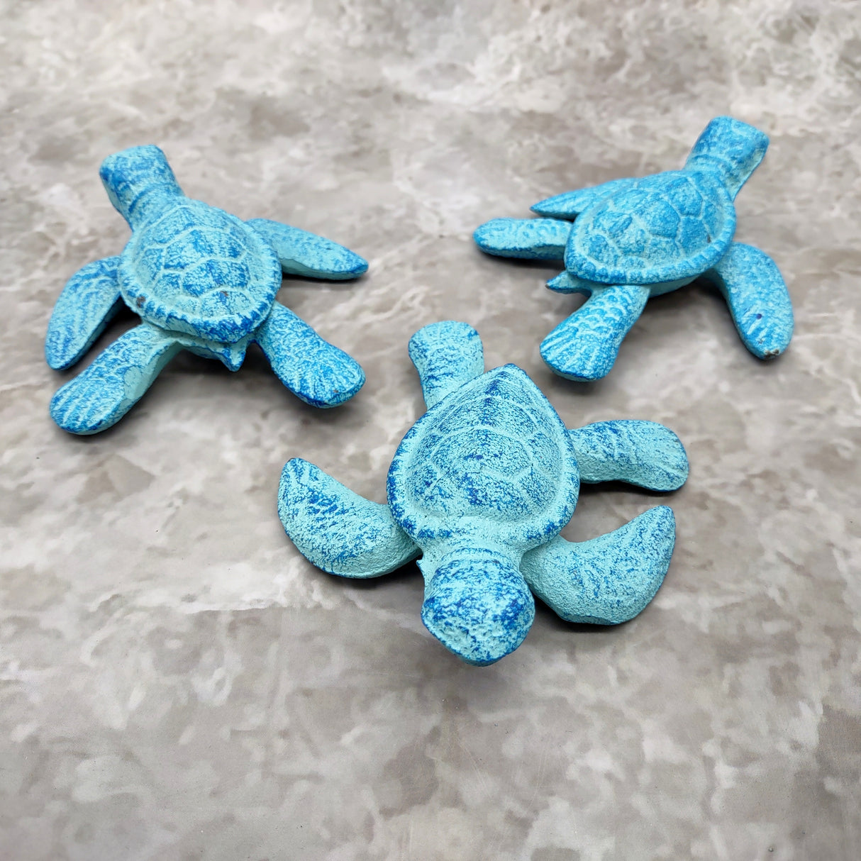 Small Metal Aqua Blue Sea Turtle Figurine (1 turtle figure approx. 3.75+ inches) Small Iron Blue Sea Turtle for coastal home decor & gifts!