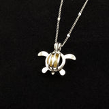 Sea Turtle Pearl Locket Necklace Kit Silver Tone (approx. 17.5+ inches AROUND) Fun Sea Turtle Pearl Pendant Necklace Jewelry Kit to gift!