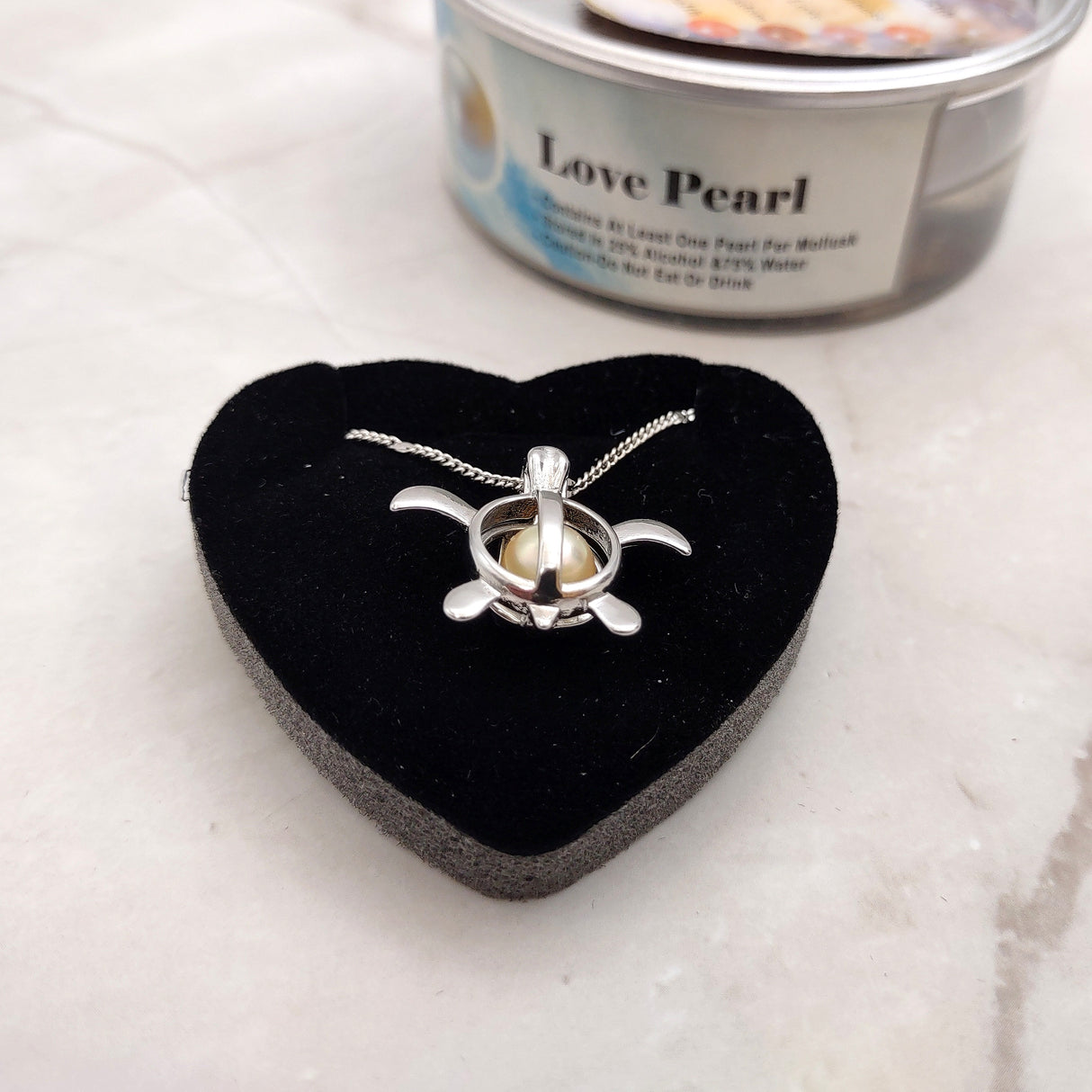 Sea Turtle Pearl Locket Necklace Kit Silver Tone (approx. 17.5+ inches AROUND) Fun Sea Turtle Pearl Pendant Necklace Jewelry Kit to gift!