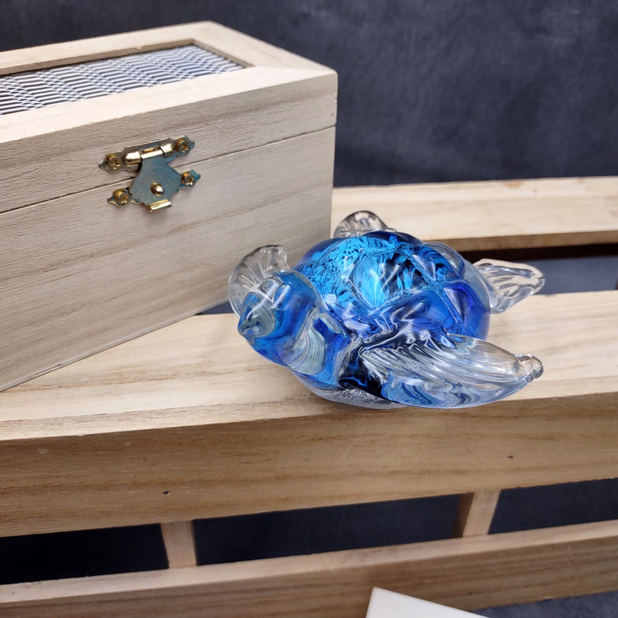 Glass Sea Turtle Figurine Ocean Blue (1 figure approx. 4.5 inches long) Blue Glass Sea Turtle for coastal home decor charm & collecting!