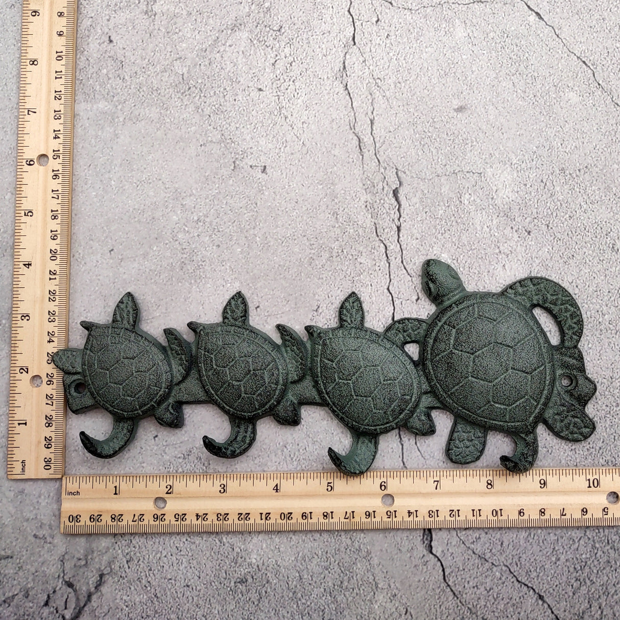 Sea Turtle Family Wall Hook Rack Cast Iron Green Patina (1 hook rack approx. 10 inches) Green Sea Turtle Hook Rack for coastal decor!