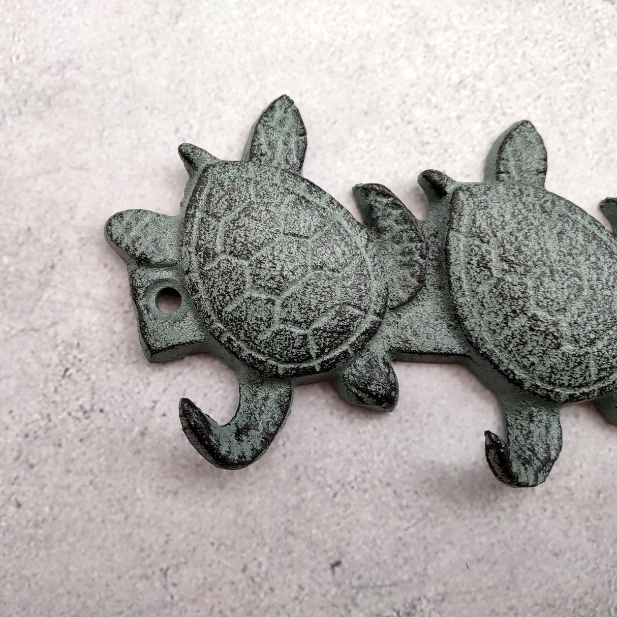 Sea Turtle Family Wall Hook Rack Cast Iron Green Patina (1 hook rack approx. 10 inches) Green Sea Turtle Hook Rack for coastal decor!