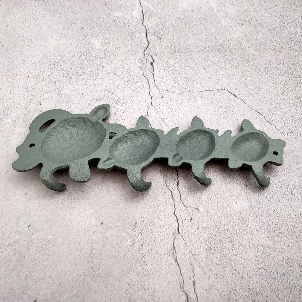 Sea Turtle Family Wall Hook Rack Cast Iron Green Patina (1 hook rack approx. 10 inches) Green Sea Turtle Hook Rack for coastal decor!
