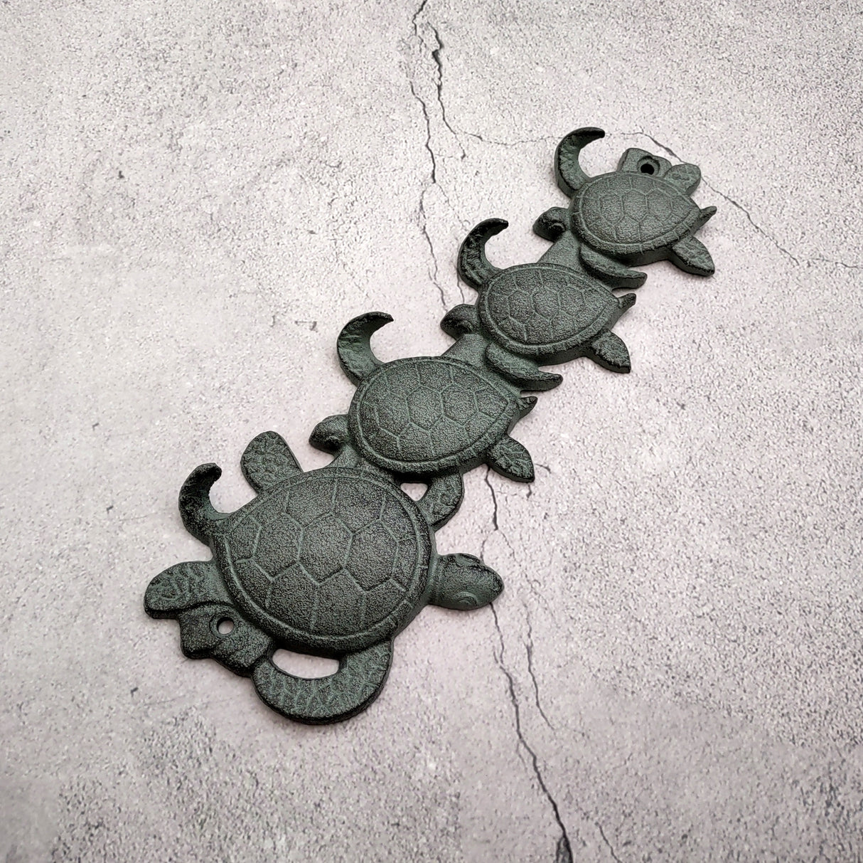 Sea Turtle Family Wall Hook Rack Cast Iron Green Patina (1 hook rack approx. 10 inches) Green Sea Turtle Hook Rack for coastal decor!
