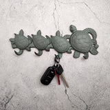 Sea Turtle Family Wall Hook Rack Cast Iron Green Patina (1 hook rack approx. 10 inches) Green Sea Turtle Hook Rack for coastal decor!