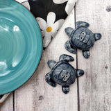 Sea Turtle Salt Pepper Shaker Set Dark Blue White (1 shaker set approx. 3 inches) Blue Sea Turtle Spice Shaker Set for kitchen or table!