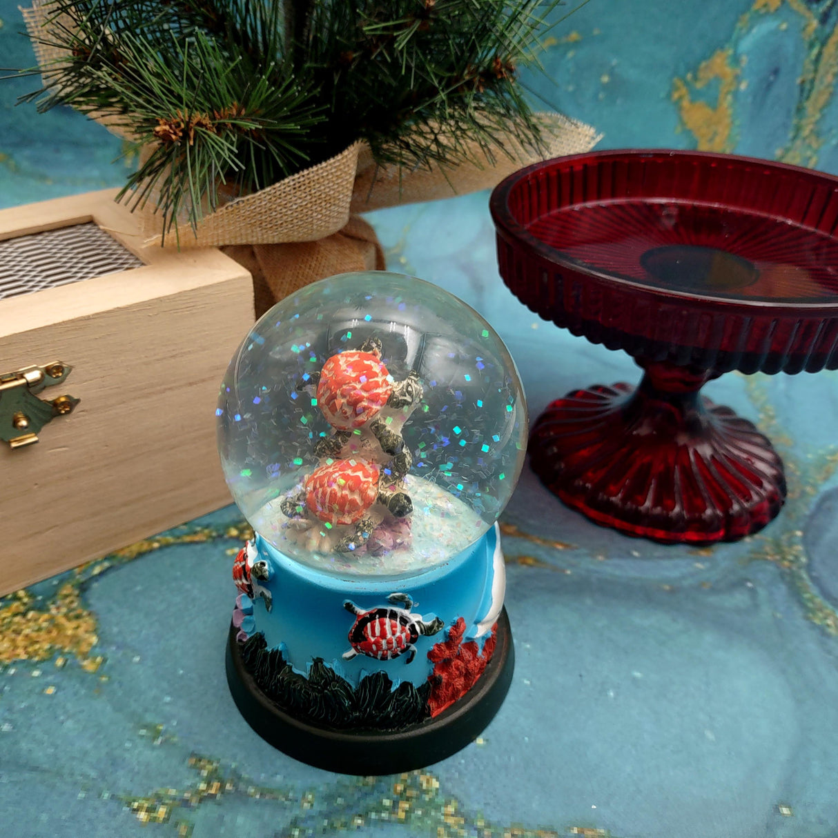 Brown Sea Turtle Seasonal Holiday Water Globe (1 globe approx. 4+ inches tall) Decorative Brown Sea Turtles Water Globe for coastal display!