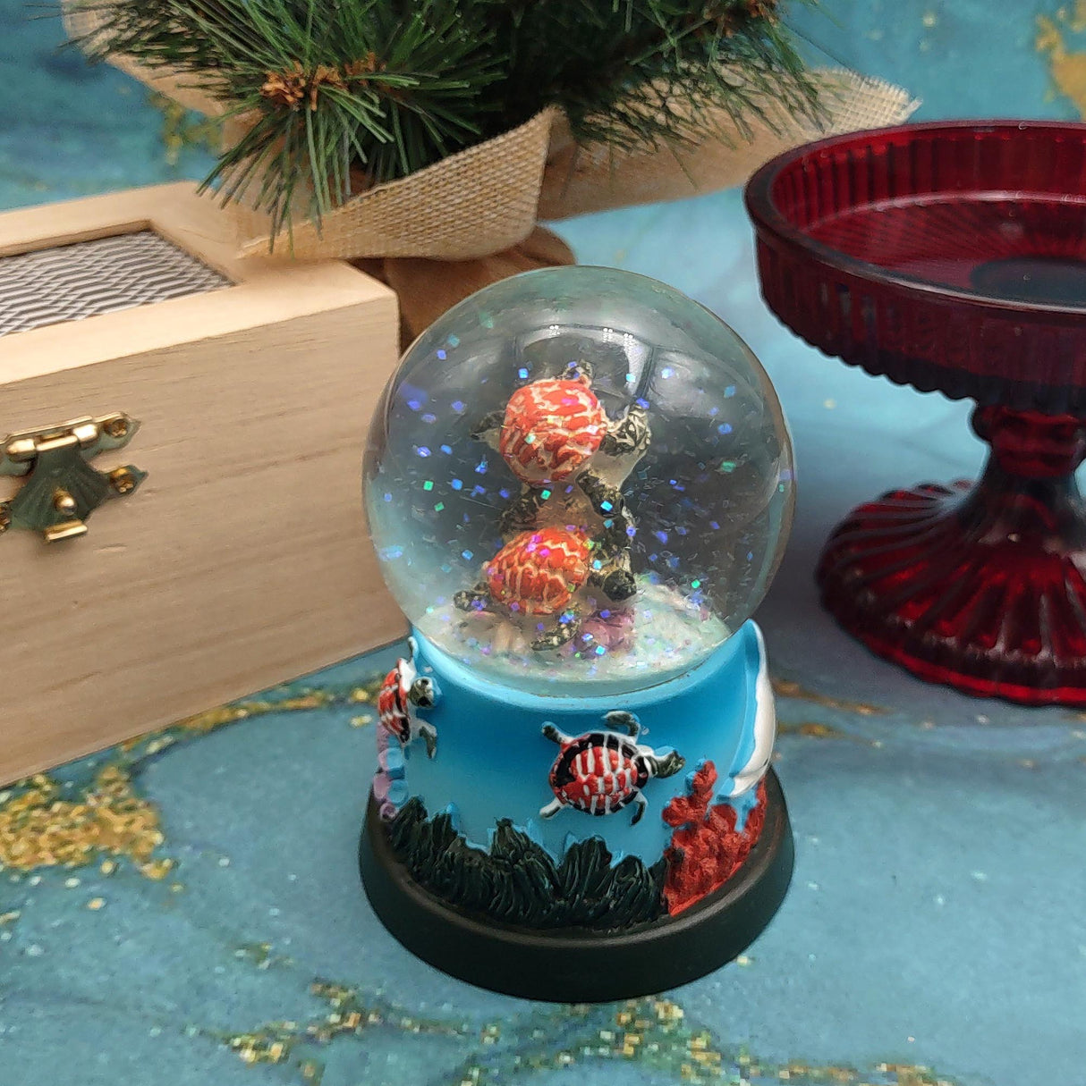 Brown Sea Turtle Seasonal Holiday Water Globe (1 globe approx. 4+ inches tall) Decorative Brown Sea Turtles Water Globe for coastal display!