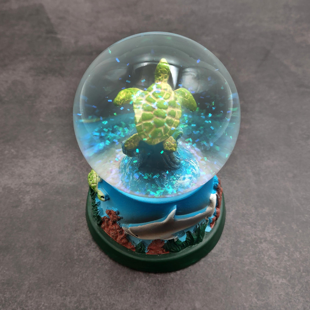 Green Sea Turtle Seasonal Holiday Water Globe (1 globe approx. 4+ inches tall) Charming Brown Sea Turtle Wave Globe for coastal display!