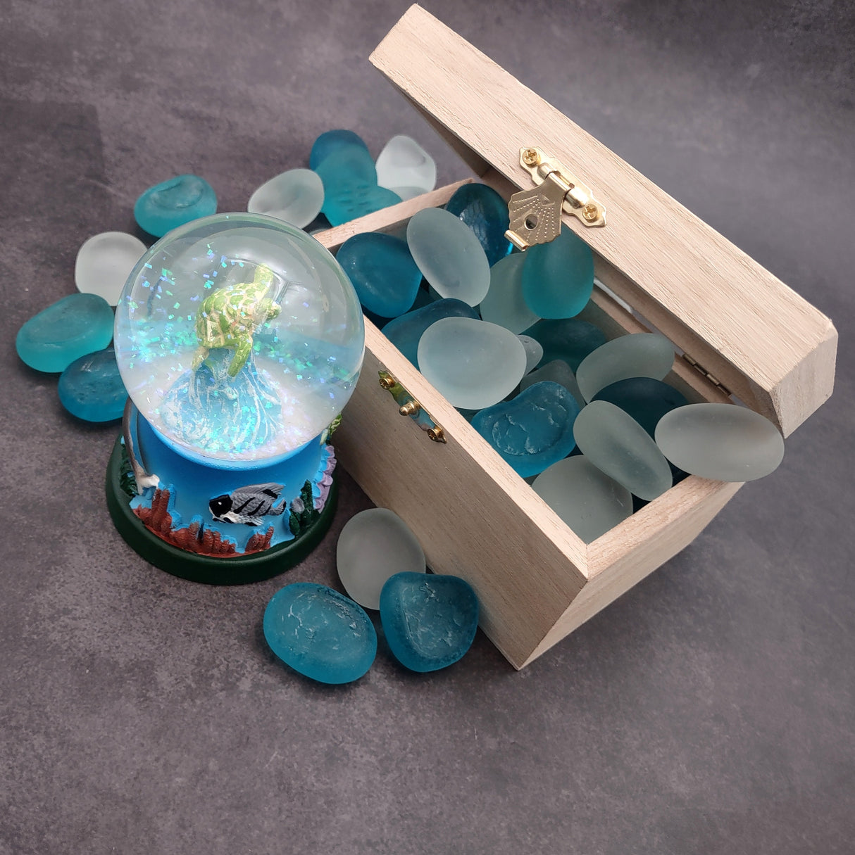 Green Sea Turtle Seasonal Holiday Water Globe (1 globe approx. 4+ inches tall) Charming Brown Sea Turtle Wave Globe for coastal display!