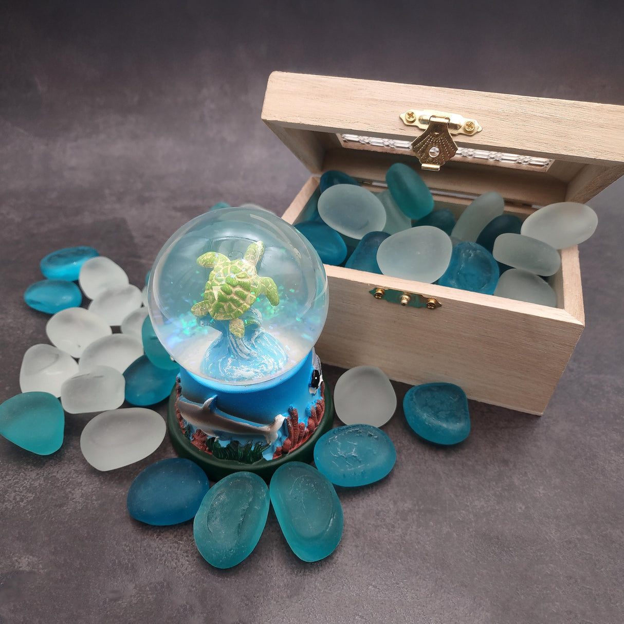 Green Sea Turtle Seasonal Holiday Water Globe (1 globe approx. 4+ inches tall) Charming Brown Sea Turtle Wave Globe for coastal display!