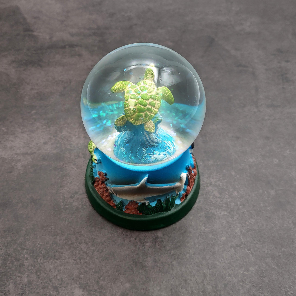 Green Sea Turtle Seasonal Holiday Water Globe (1 globe approx. 4+ inches tall) Charming Brown Sea Turtle Wave Globe for coastal display!