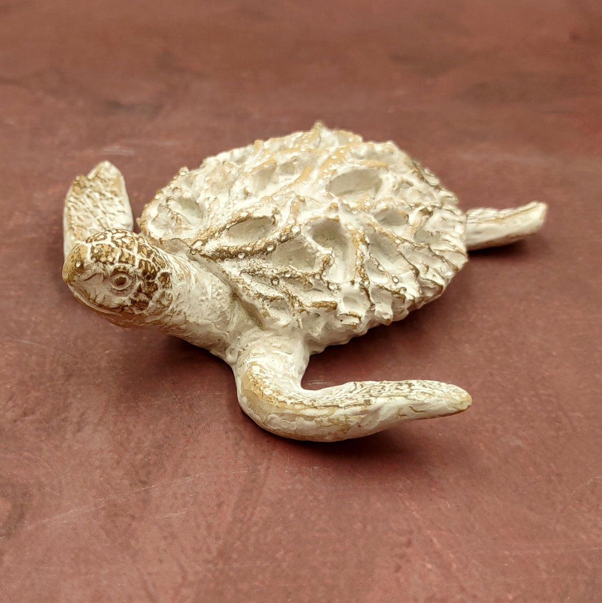 White Sea Turtle Tan Coral Shell Figurine (1 figure approx. 4+ inches) Rough White Tan Sea Turtle Statuette for decor gifts & collecting!