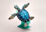Blue Sea Turtle Figurine on Wave Painted Resin (1 turtle approx. 5+ inches) Blue Painted Resin Turtle on Wave for coastal home décor!
