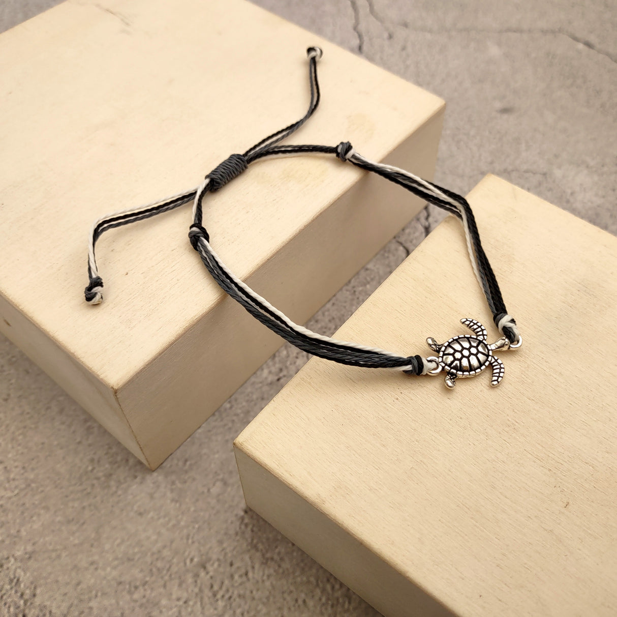 Sea Turtle Charm Bracelet Black Grey White Cord (approx. 5-7+ inches AROUND) Black Grey Sea Turtle String Bracelet Jewelry for gifting!