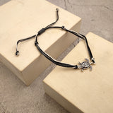 Sea Turtle Charm Bracelet Black Grey White Cord (approx. 5-7+ inches AROUND) Black Grey Sea Turtle String Bracelet Jewelry for gifting!