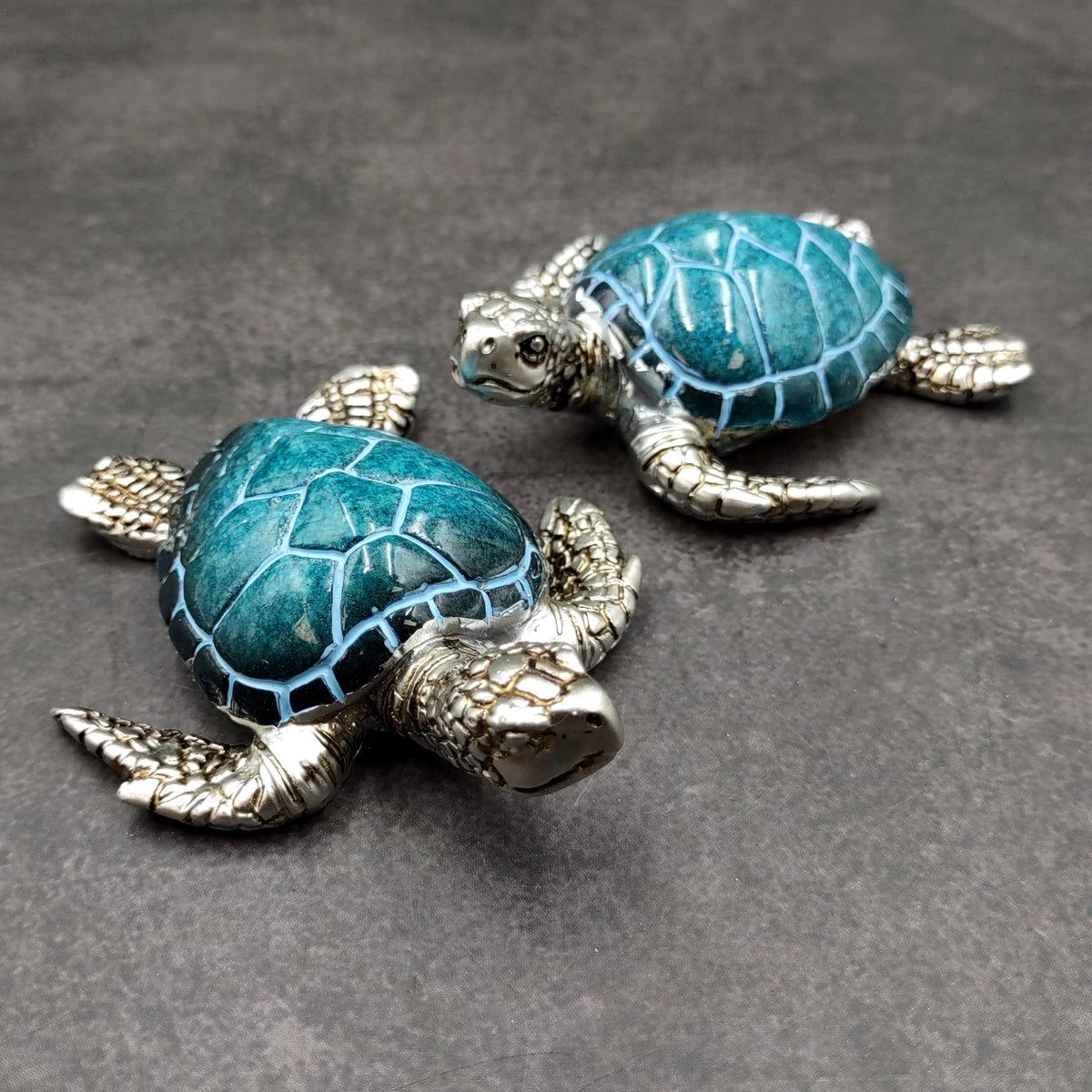 Silver Blue Sea Turtle Resin Painted Figurine (1 turtle approx. 3+ inches) Resin Silver Blue Sea Turtle Figure for gifting décor & display!
