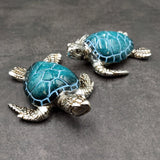 Silver Blue Sea Turtle Resin Painted Figurine (1 turtle approx. 3+ inches) Resin Silver Blue Sea Turtle Figure for gifting décor & display!
