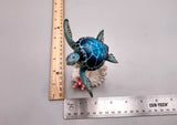 Blue Sea Turtle Figurine on Coral Painted Resin (1 turtle approx. 5+ inches) Blue Painted Resin Turtle on Coral for coastal home décor!
