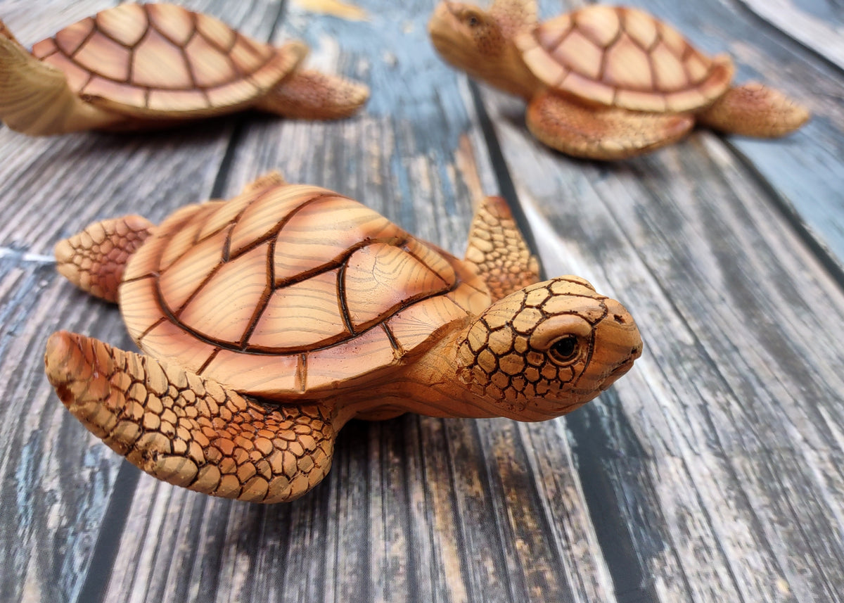 Sea Turtle Figurine Brown Wood Style (1 turtle approx. 5+ inches) Resin Sea Turtle Figure for coastal beach home display & decoration!