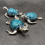 Silver Blue Sea Turtle Resin Painted Figurine (1 turtle approx. 3+ inches) Resin Silver Blue Sea Turtle Figure for gifting décor & display!