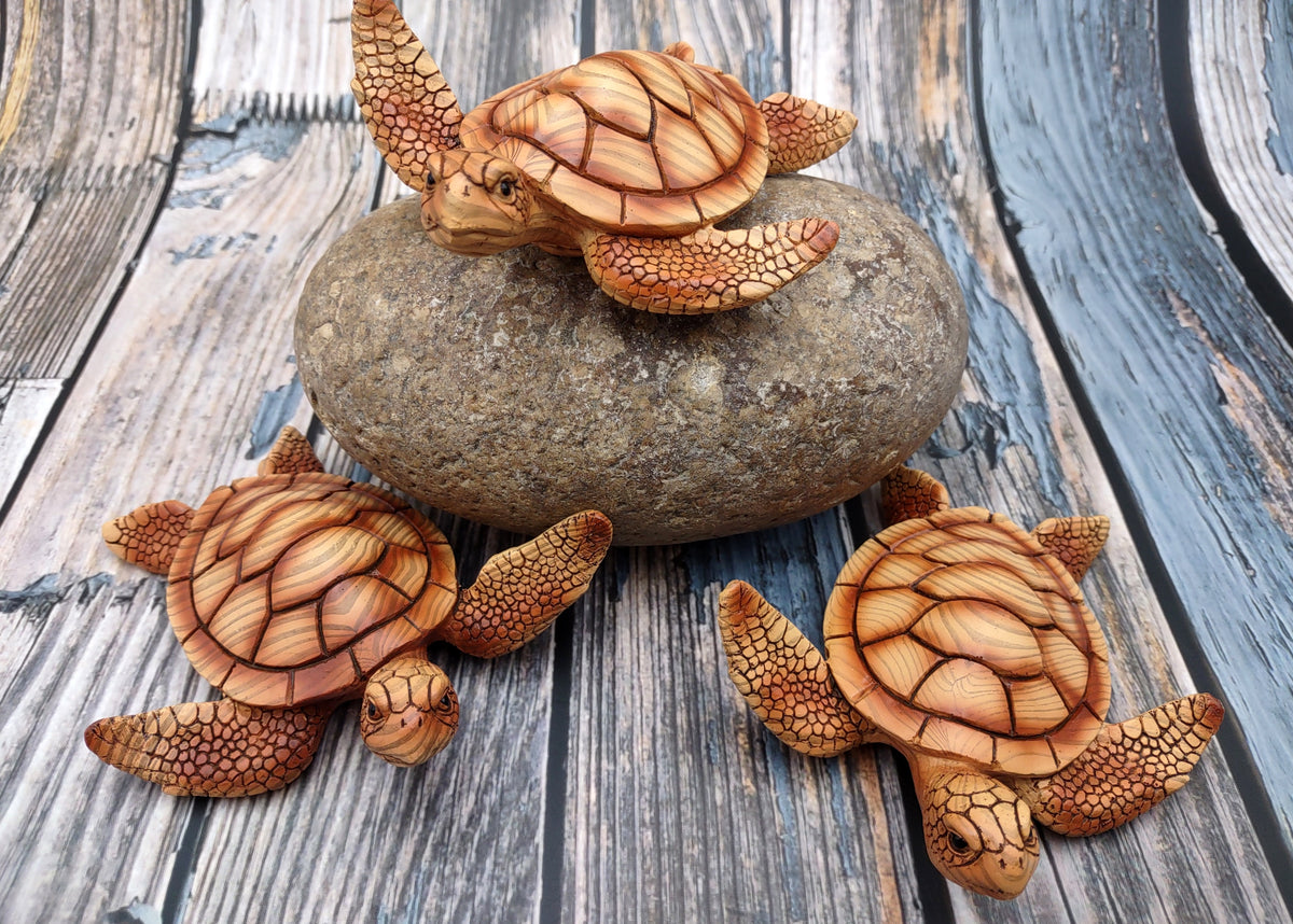 Sea Turtle Figurine Brown Wood Style (1 turtle approx. 5+ inches) Resin Sea Turtle Figure for coastal beach home display & decoration!