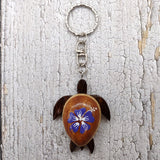 Purple Hibiscus Painted Wooden Sea Turtle Keychain (1 keychain approx. 4.25+ inches) Wooden Sea Turtle Key Fob for gifting or party favors!