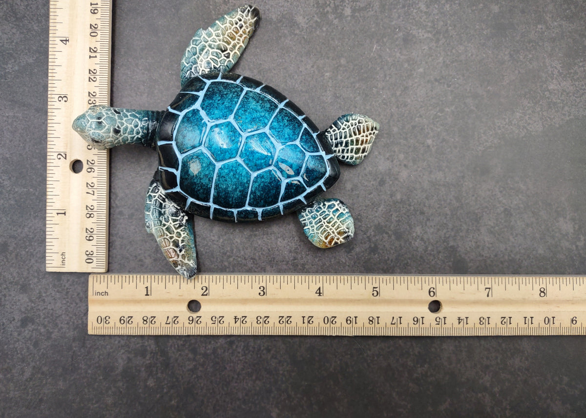 Blue Sea Turtle Figurine Painted Resin (1 turtle approx. 5+ inches long) Blue Painted Resin Sea Turtle Figure for coastal home decor!