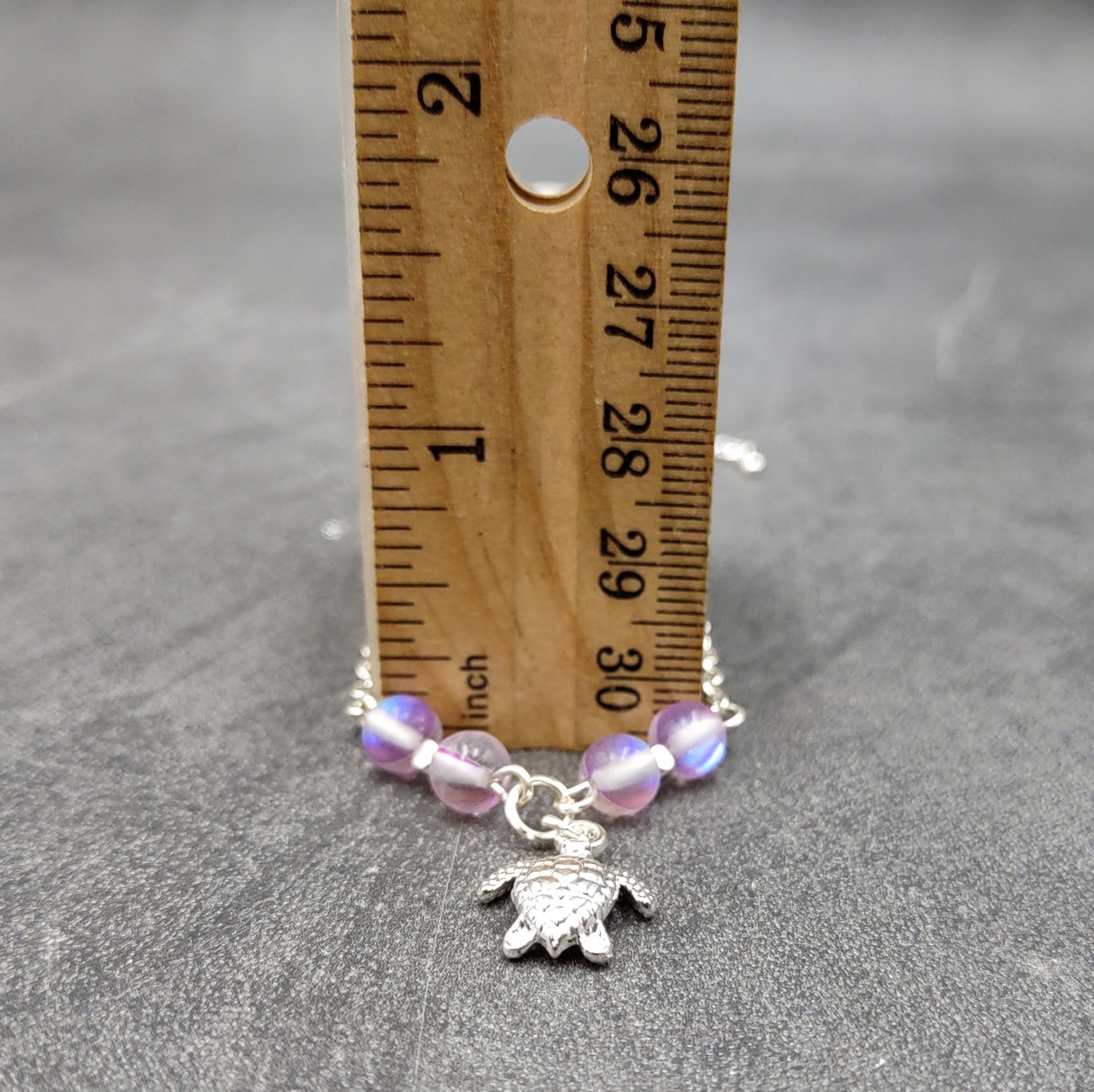Sea Turtle Anklet Purple Beads Silver Color (approx. 9+ inches AROUND) Cute Light Purple Sea Turtle Charm Anklet for any beachy outfit!