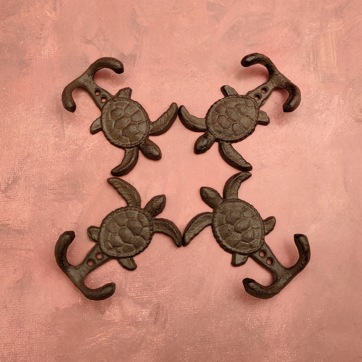 Cast Iron Sea Turtle Wall Hooks Brown Patina (1 metal hook approx. 4.75+ inches) Brown Sea Turtle Double Wall Hook for coastal decor!