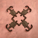 Cast Iron Sea Turtle Wall Hooks Brown Patina (1 metal hook approx. 4.75+ inches) Brown Sea Turtle Double Wall Hook for coastal decor!