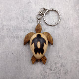 Stylized Woodburned Sea Turtle Keychain (1 keychain approx. 4+ inches) Burnt Wooden Sea Turtle Key Fob for gifting or decorative charm!