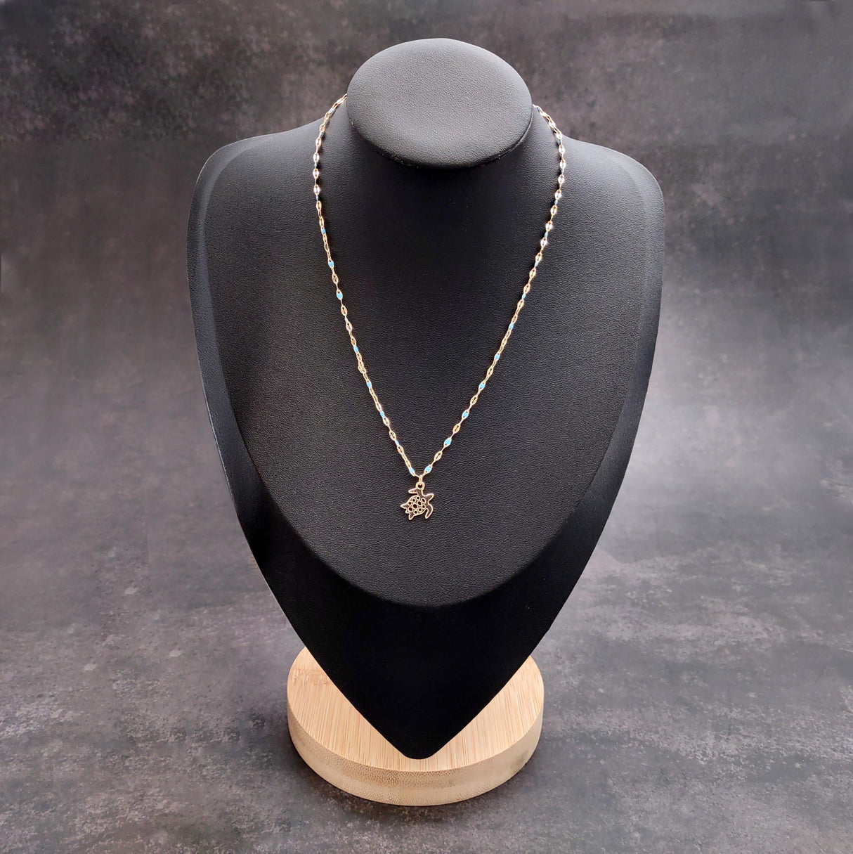 Sea Turtle Necklace Blue Gold Color (1 necklace approx. 16+ inches AROUND) Gold Tone Light Blue Sea Turtle charm necklace for gifting!