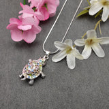 Multi Color Sea Turtle Necklace Rhinestone Pendant (approx. 16+ inches AROUND) Colorful Sea Turtle Jewelry a gift for ocean life enthusiast!