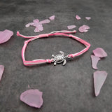 Sea Turtle Charm Bracelet Pink White Cord (approx. 5-7+ inches AROUND) Rose Carnation Sea Turtle String Bracelet Jewelry a thoughtful gift!
