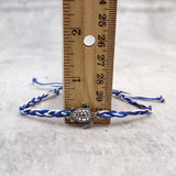 Sea Turtle Bracelet Braided Cord Navy Blue White (approx. 5-7+ inches AROUND) Navy Royal Blue White Knit String Sea Turtle Bracelet to gift!