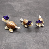Cowrie Shell Sea Turtle Figurines Purple Hat (3 figures approx. 2+ inches) Cute Cowrie Seashell Sea Turtles for gifts decor & display!